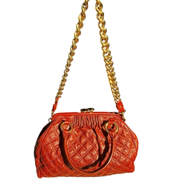 Marc Jacobs Stam Purse Satchel Frame Quilted Leather Gold Chain Kiss Lock(Rare) - Picture 9 of 15